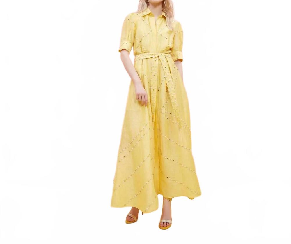 NEW LA FUORI soleil eyelet embroidered shirtdress in yellow